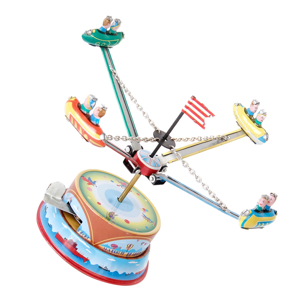 Retro Wind up Rotating Airplane Carousel Tin toy Mechanical Collectible Gift
