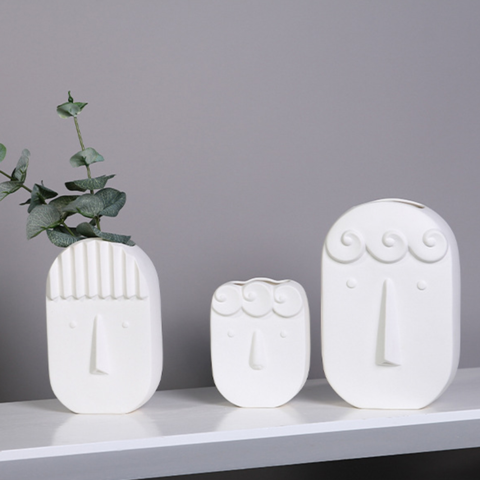 Creative White Ceramics Desktop Vase Planter Container Floral Display Flower Arrangement Flower Vase Decorative Ornaments