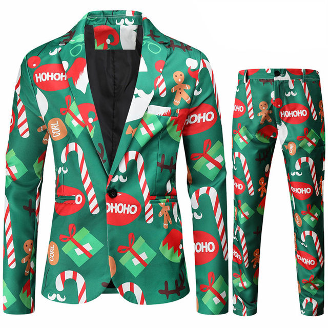 Men Set Green Single Button Party Two Piece (Jacket + Pants) 2024