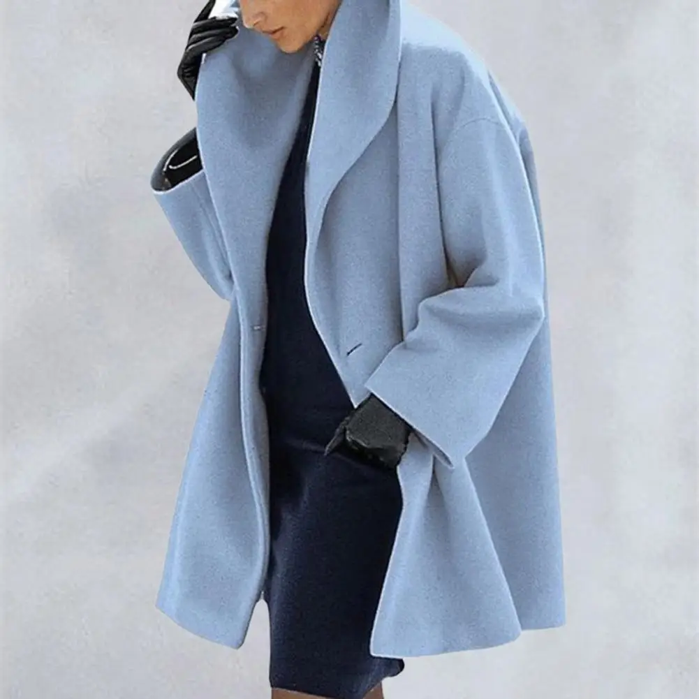 Feminino lã mistura casaco longo cardigan turn-down