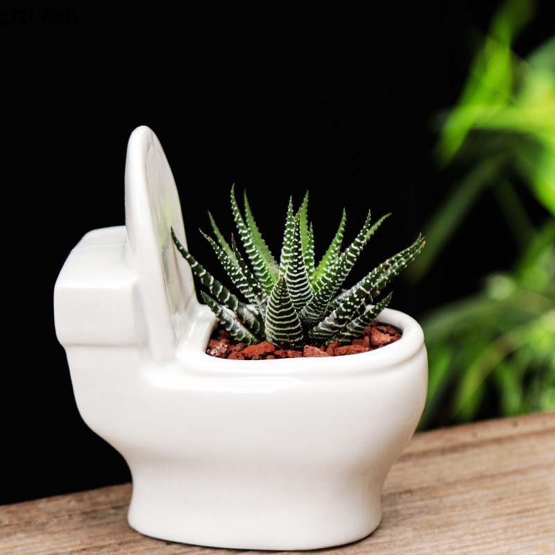 Description Picture 2 of itemWhite Ceramic Succulent Flower Pot Toilet Shape Flower Pot Plant Pot Flower Vase Garden Pots Gardening Supplies Potted Container