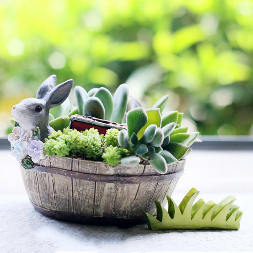 Decorative Bunny Rabbit Resin Flower Cactus Herbs Sedum Succulent Pot Planter Bonsai Trough Box Plant Bed Home Garden Pot Decor