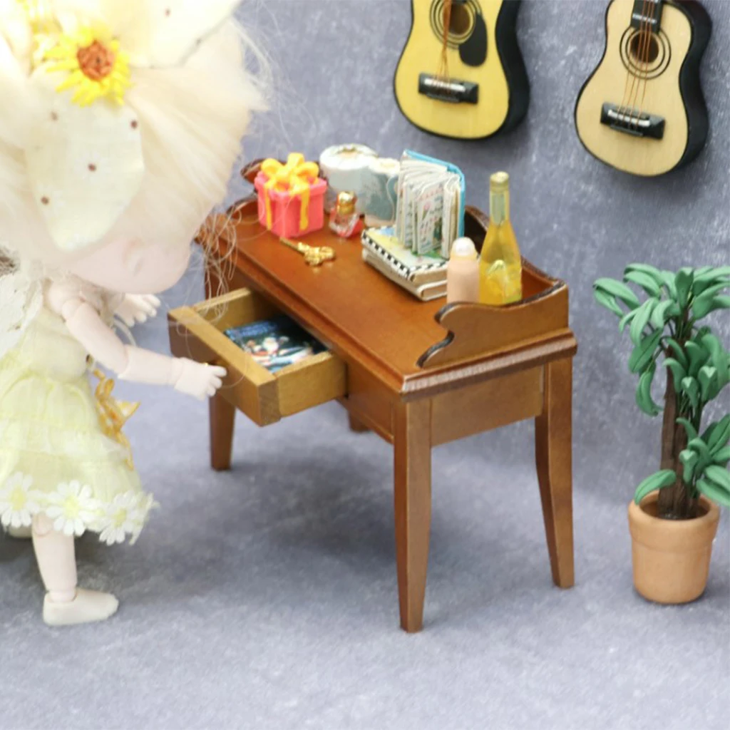1/12 Doll House Handmade Shabby Vintage Retro Wood Table Study Desk Modern Furniture Model Life Scene Accessory Toys