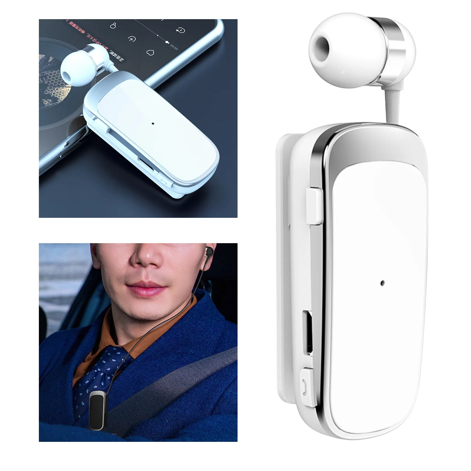 Fineblue K52 Wireless Bluetooth Headset Earphone Headphone Retractable Clip