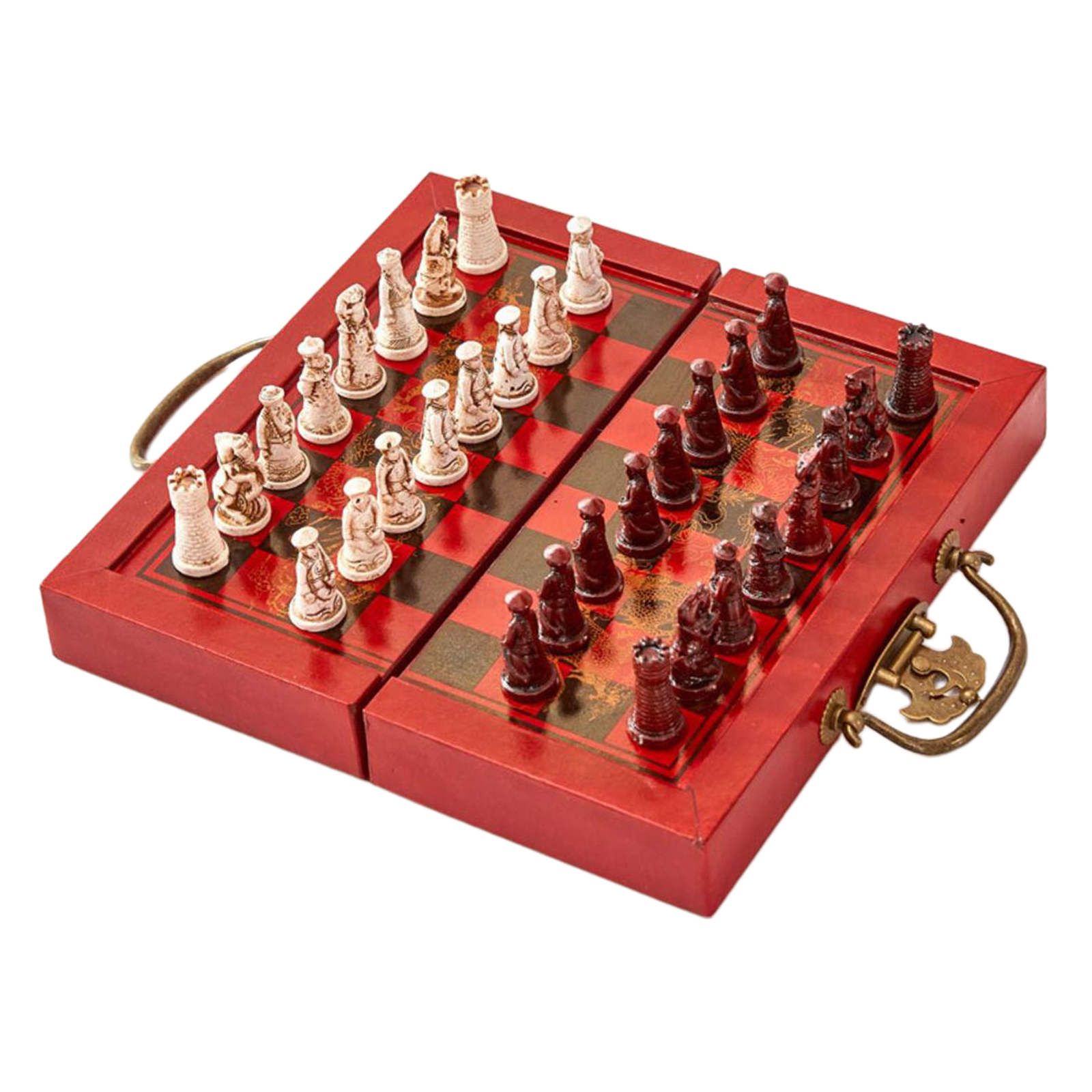 Travel Chess Set Chinese Ancient Figurines Chessman Pieces Chess Set for Kid