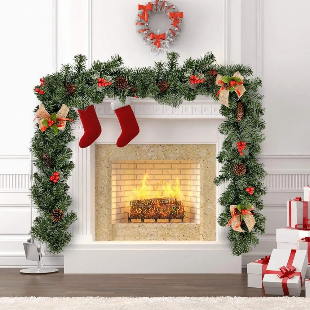2M Christmas Garland  Decorations Xmas Fireplace Pine Ribbon