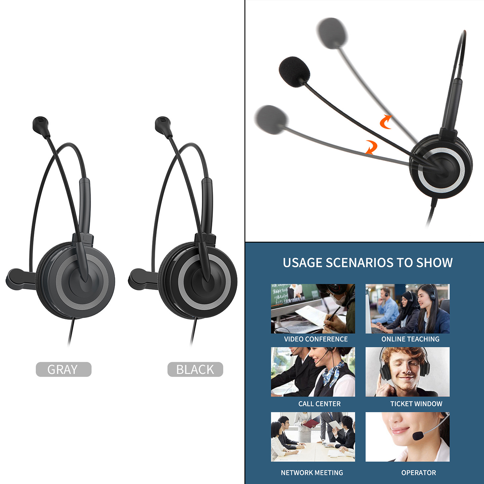 Lightweight USB Headset Wired Headphone with Microphone Ultra Comfort Clearer Voice for School Classroom Call Center Gaming