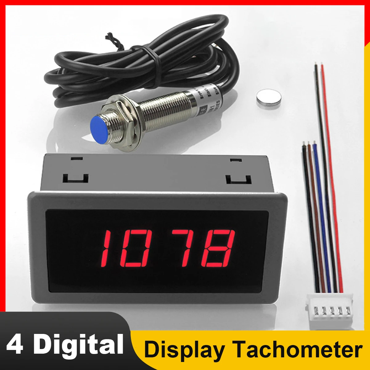 Car Motorcycle RPM 4 Digital Motor Tachometer Speed Measure Meter 5-9999 Blu LED 