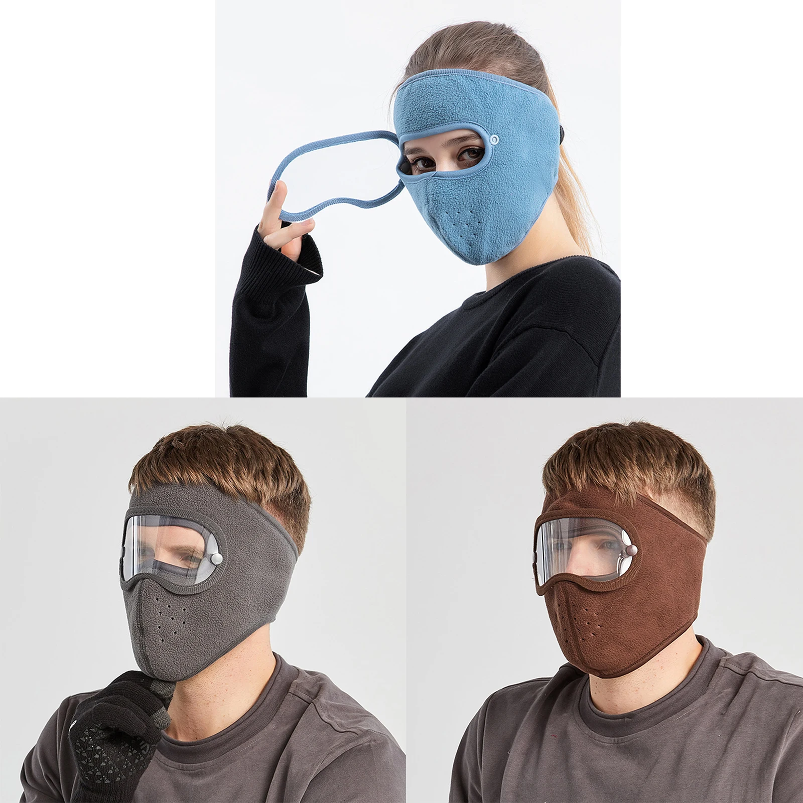 Dust-Proof Full Face Headgear Anti-Fog Winter Warm Polar Fleece w/ Goggles