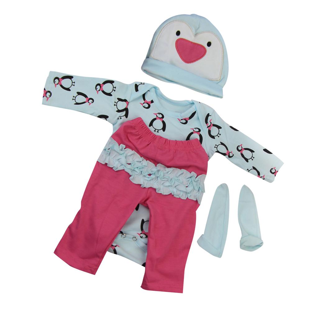 Penguins Romper Pants Hat Socks Outfit for 22-23inch Reborn Baby Girl Doll