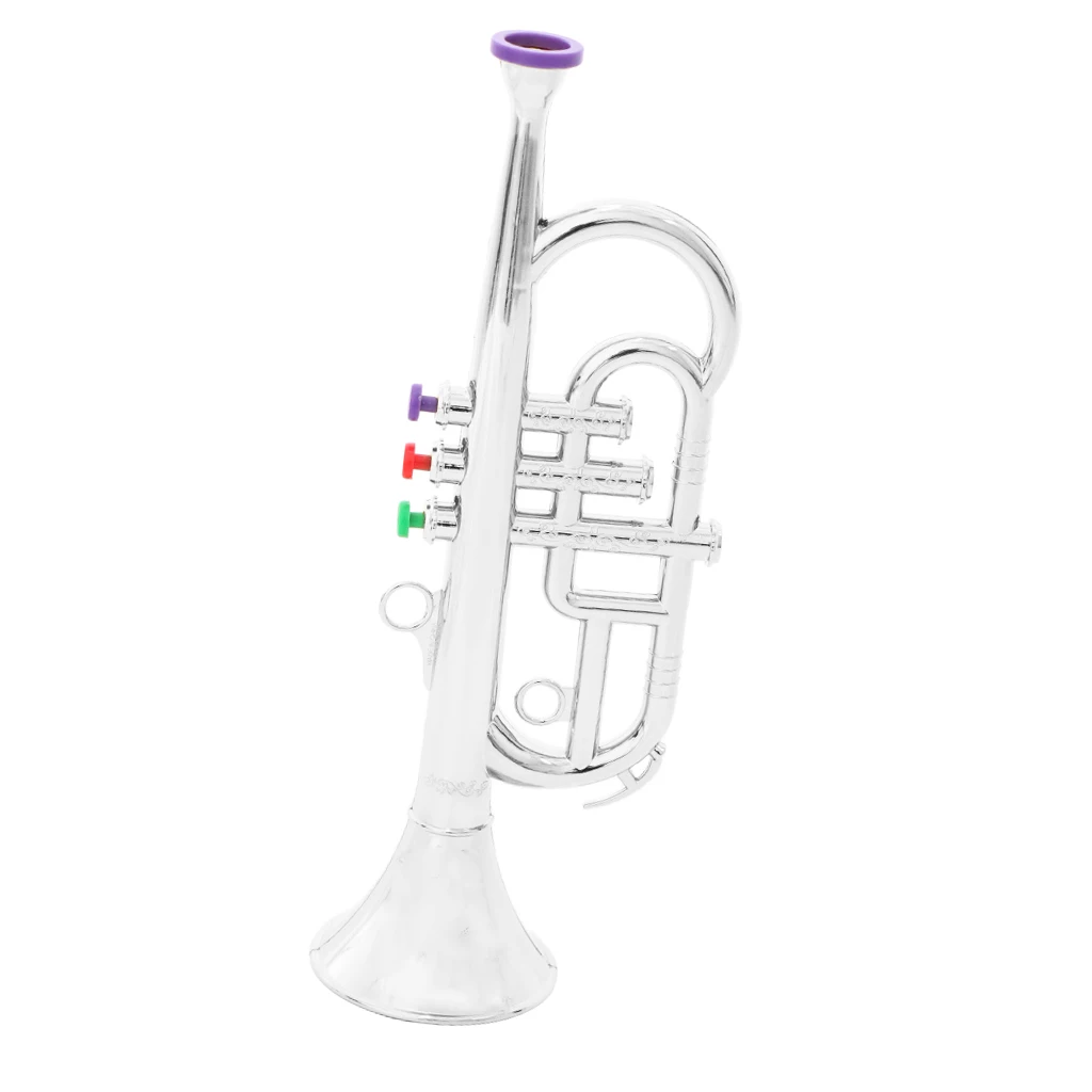 Tooyful Kids Plastic Trumpet Horn Wind Instrument with 3 Colored Keys for Boys Girls Children Toys Gift