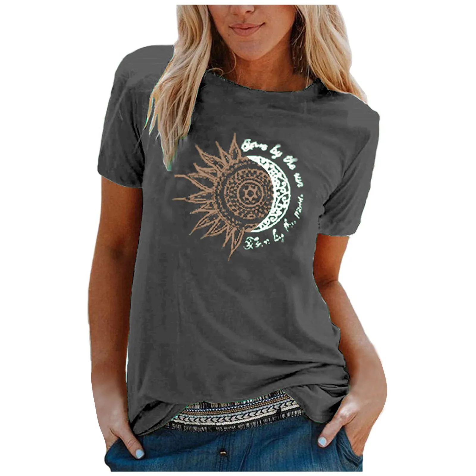 Women's Sun And Moon Print T-Shirt