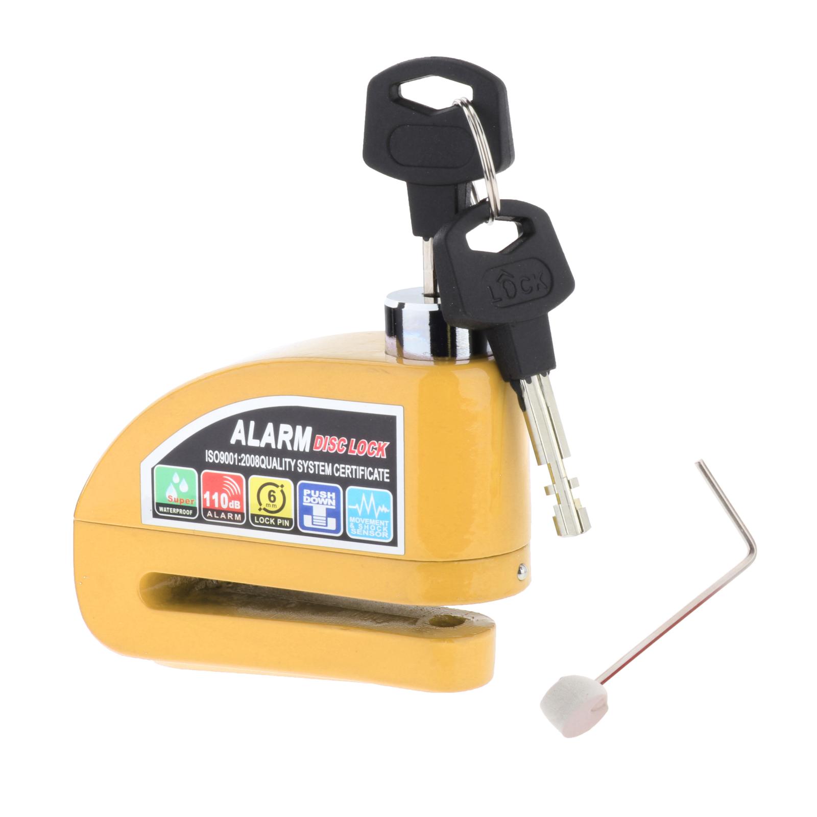 Motorcycle Disc Lock Heavy Duty with Alarm 110dB 6mm Pin Disc Brake Lock for MTB Scooter Bike Theft Prevention
