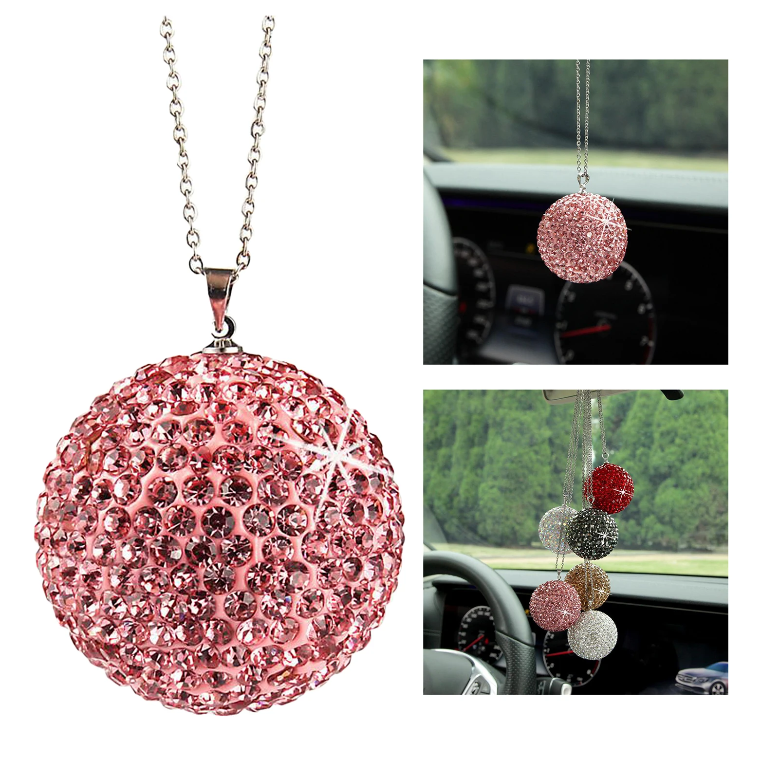 Creative Crystal Ball Pretty Rear View Mirror Charm Car Pendant for Auto Decoration Home Pendant