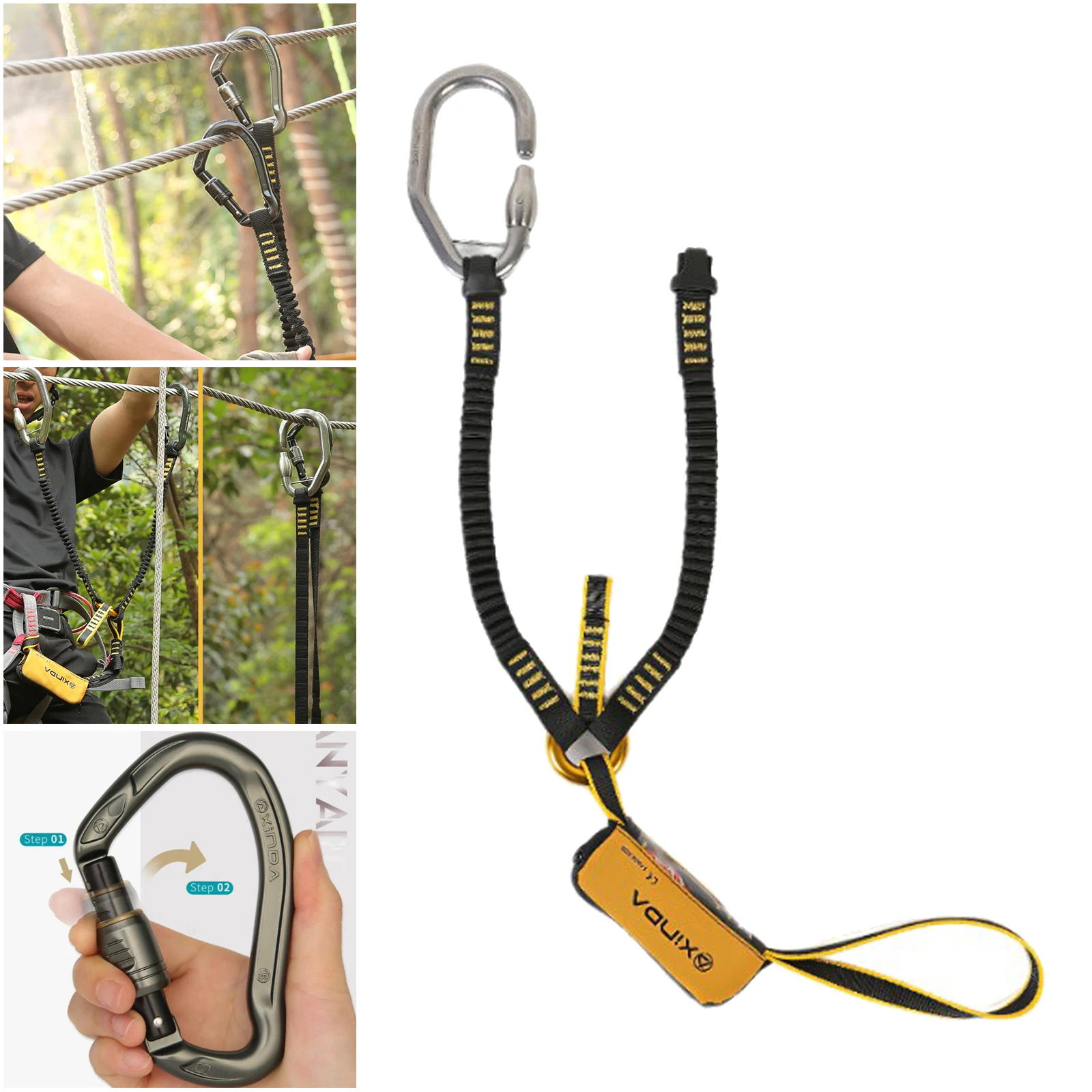 Safety Lanyard Shock Absorbing Anti-Fall Harness Sling Belt Protective Cord