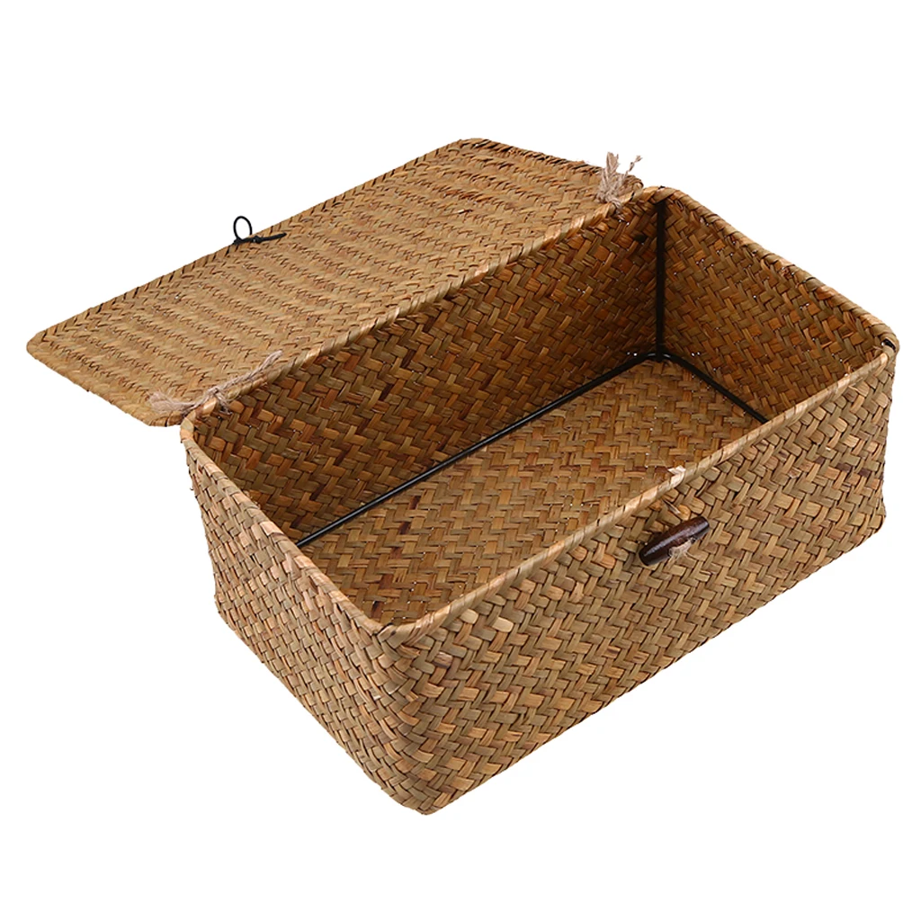 Homemade Handwoven Rattan Storage Basket / Decorative Box with Lid 3 Sizes