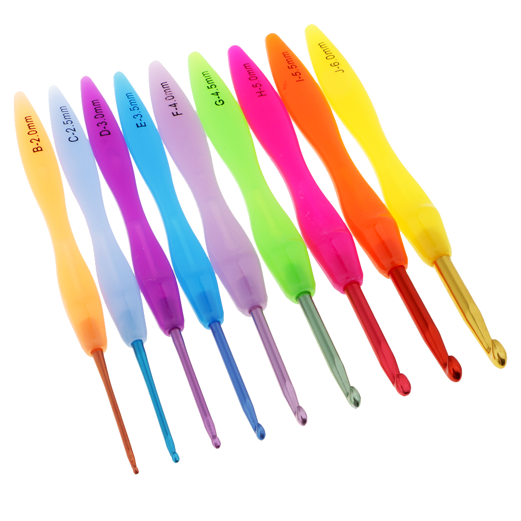 9Pcs Multi Coloured Aluminium Crochet Hooks for Arthritic Hands, Beginners Yarn Knitting Needles Set 9 Size