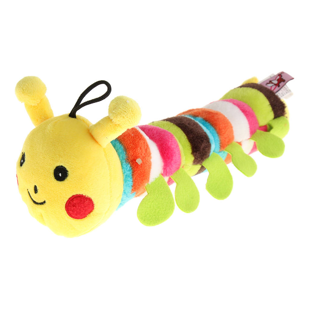 2xPet Plush Sound Cat Dog Squeaky Chew Toy Biting Toy Cute Caterpillar Yellow