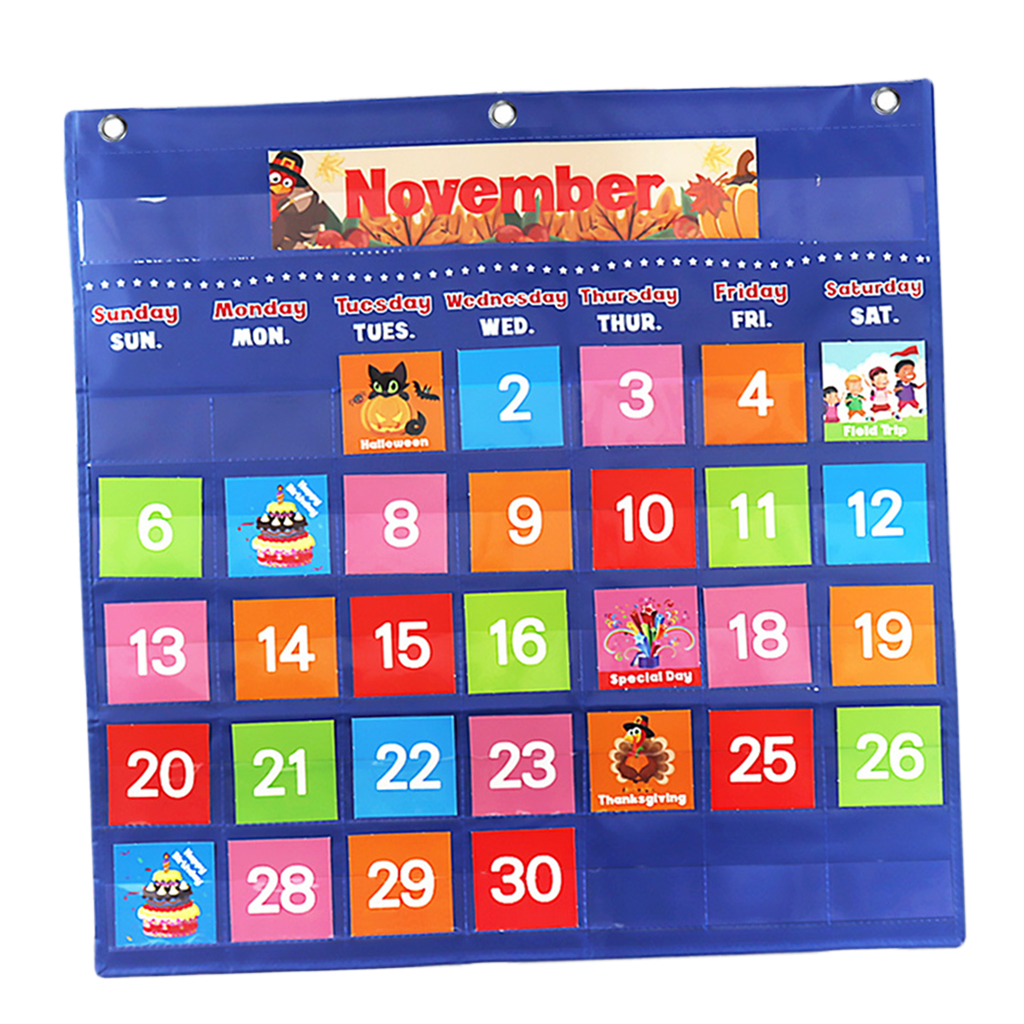 Child Preschool Calendar Chart 88 Illustrated Cards Day Week Monthly Chart Wall or Fridge Hanging Kids Toddler Teaching Toy