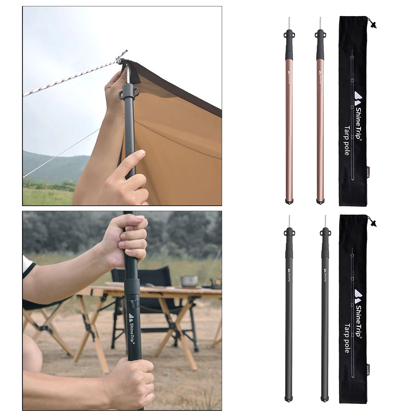 Adjustable Tarp Poles, Set of 2 Telescopic Rods for Tent Fly Tarps Support, Tent Poles for Camping, Backpacking, Hiking
