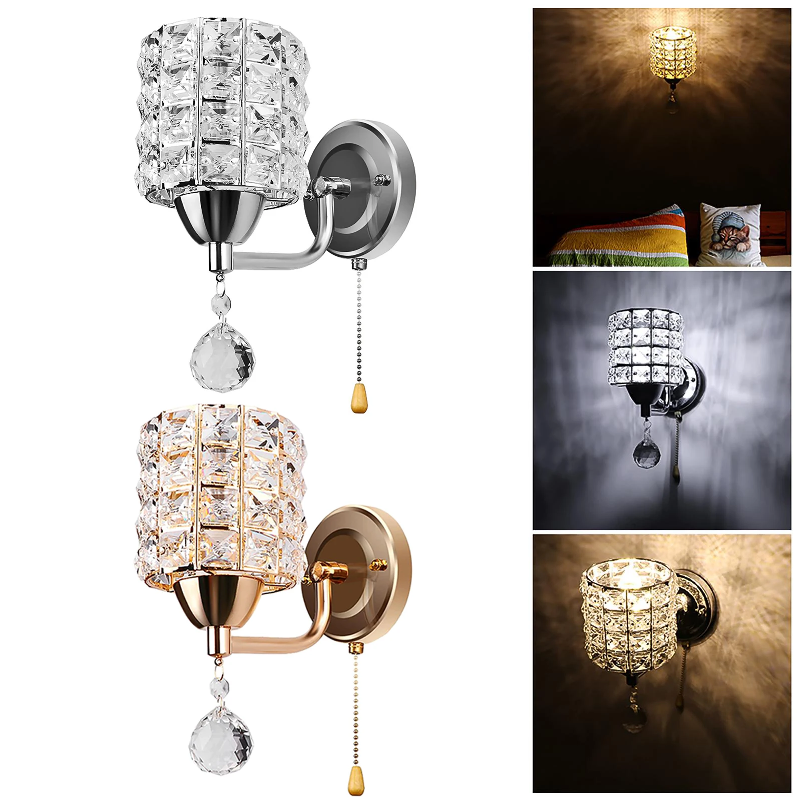 Modern Decorative Crystal Wall Lights, Bedside Wall Lamp Sconce for DIY Home Decor with E26/E27 Socket, Bulb NOT Included