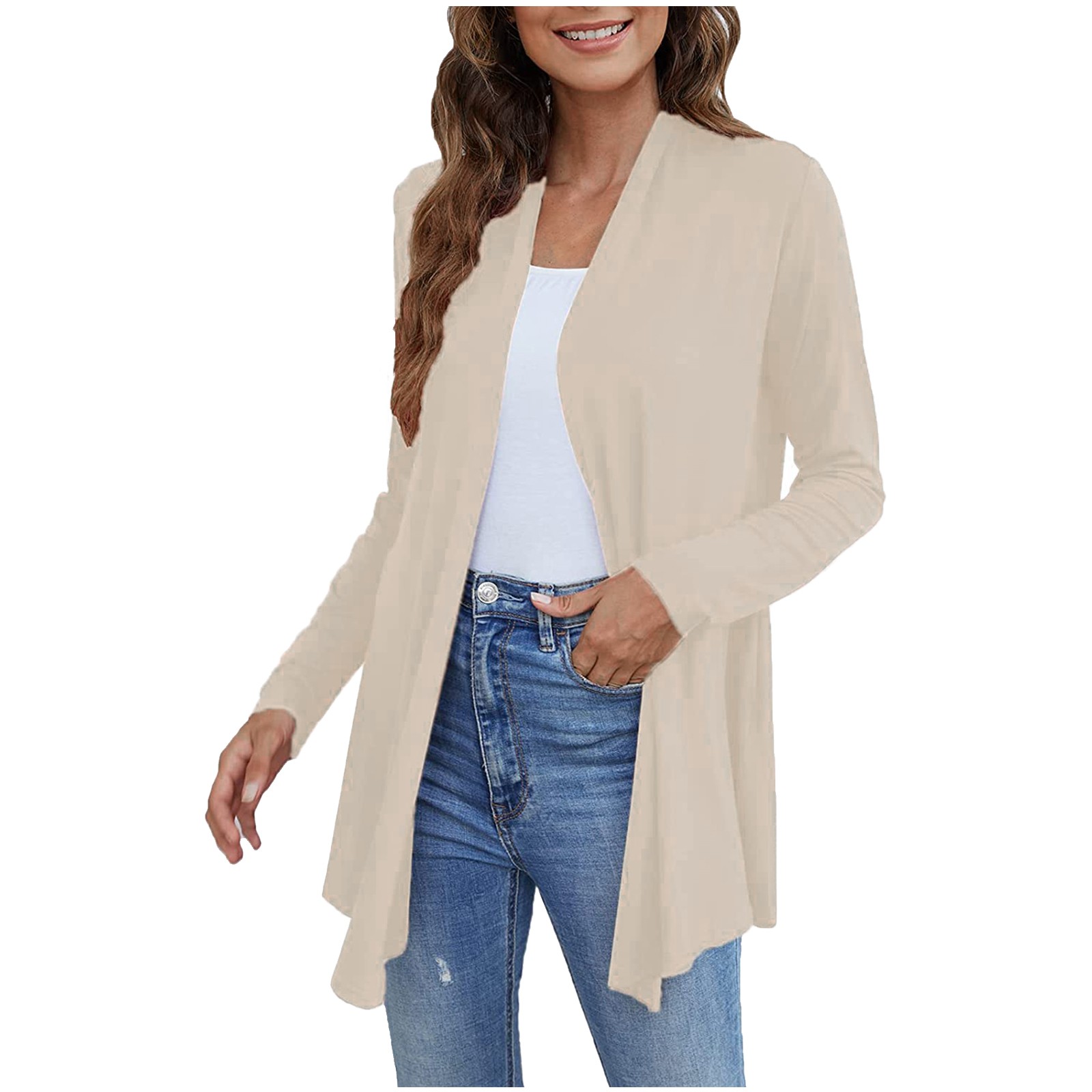 mulheres cardigans sólida frente aberta de manga longa casuais caimento suave primavera outono cardigan solto casaco coreano moda 