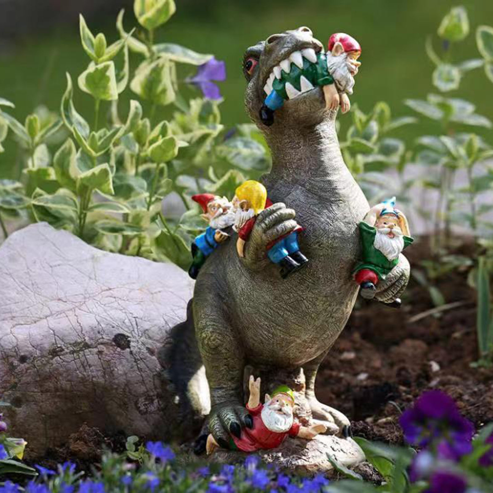 Cartoon Resin Garden Statue Lifelike Dinosaur Gnome Sculpture Free Standing Yard Indoor Decor Artwork Collectible Houswarming