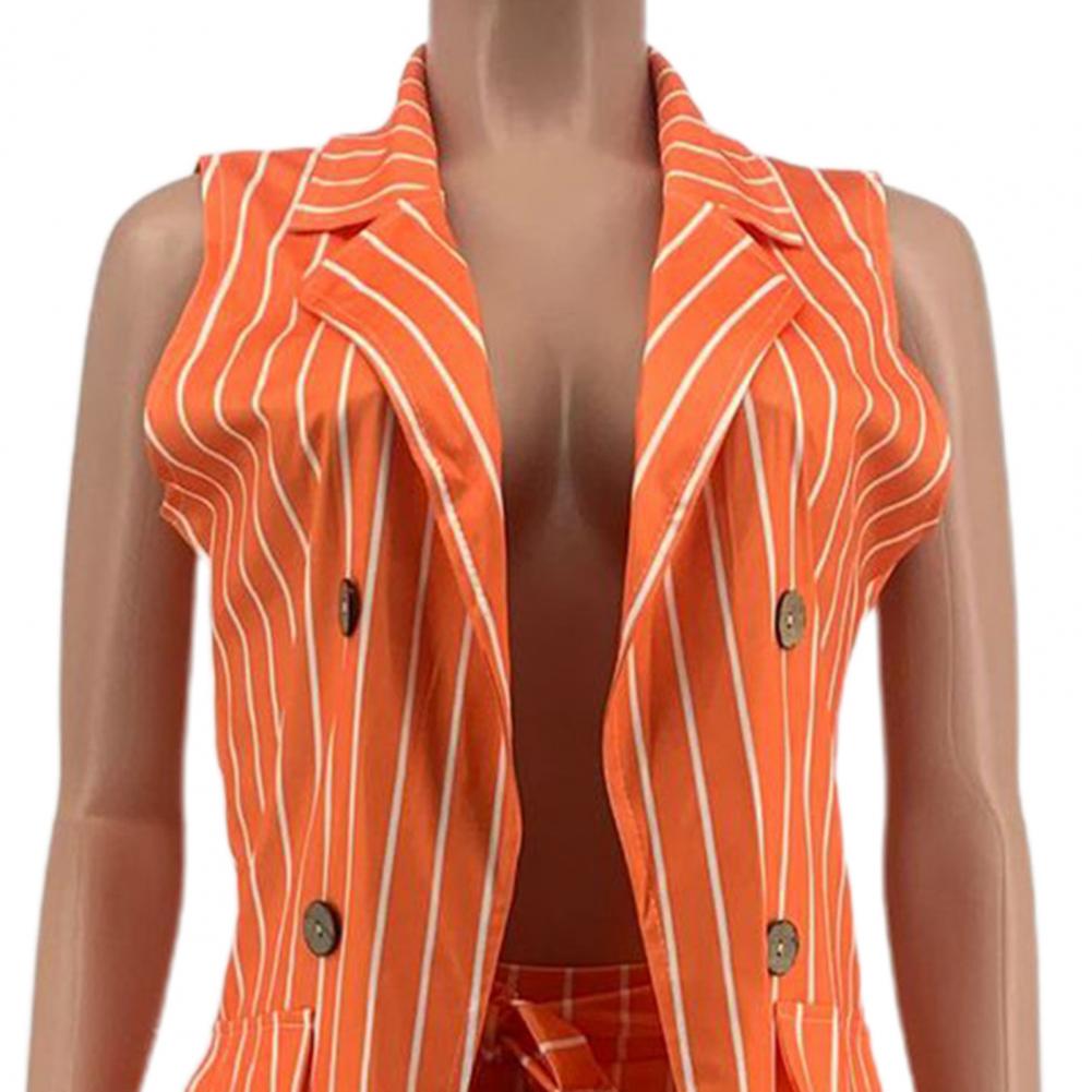 Terno sem mangas Stripe Pattern para mulheres,