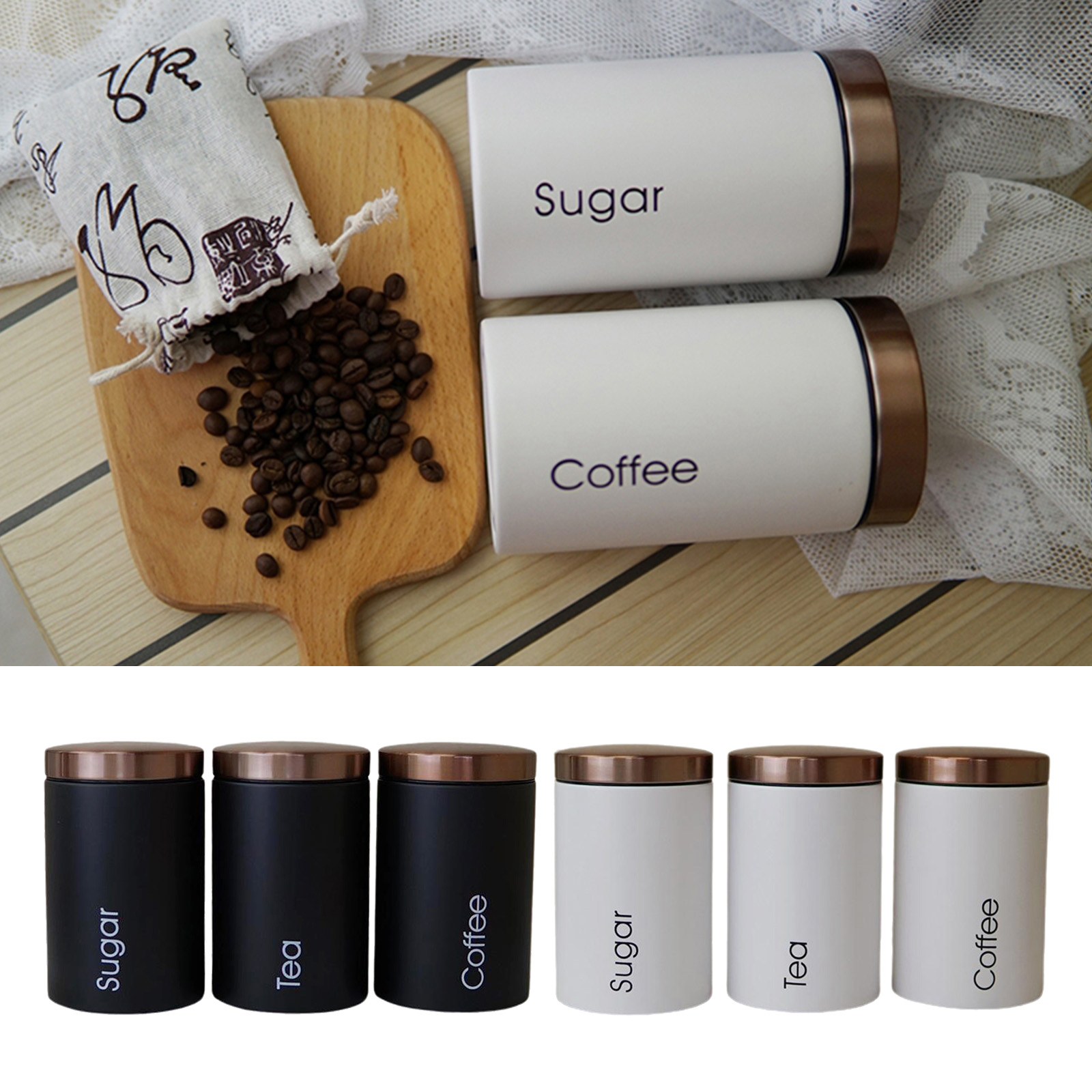 3pcs Metals Canisters Sets for Kitchen, Tea, Coffee, Food Storage, Canister in Galvanized SteelHome Decor Accents