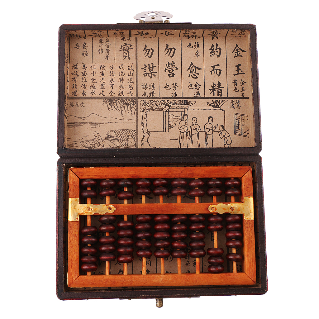 Antique Chinese Wooden Bead Arithmetic Abacus W/ Storage Case Math Counting