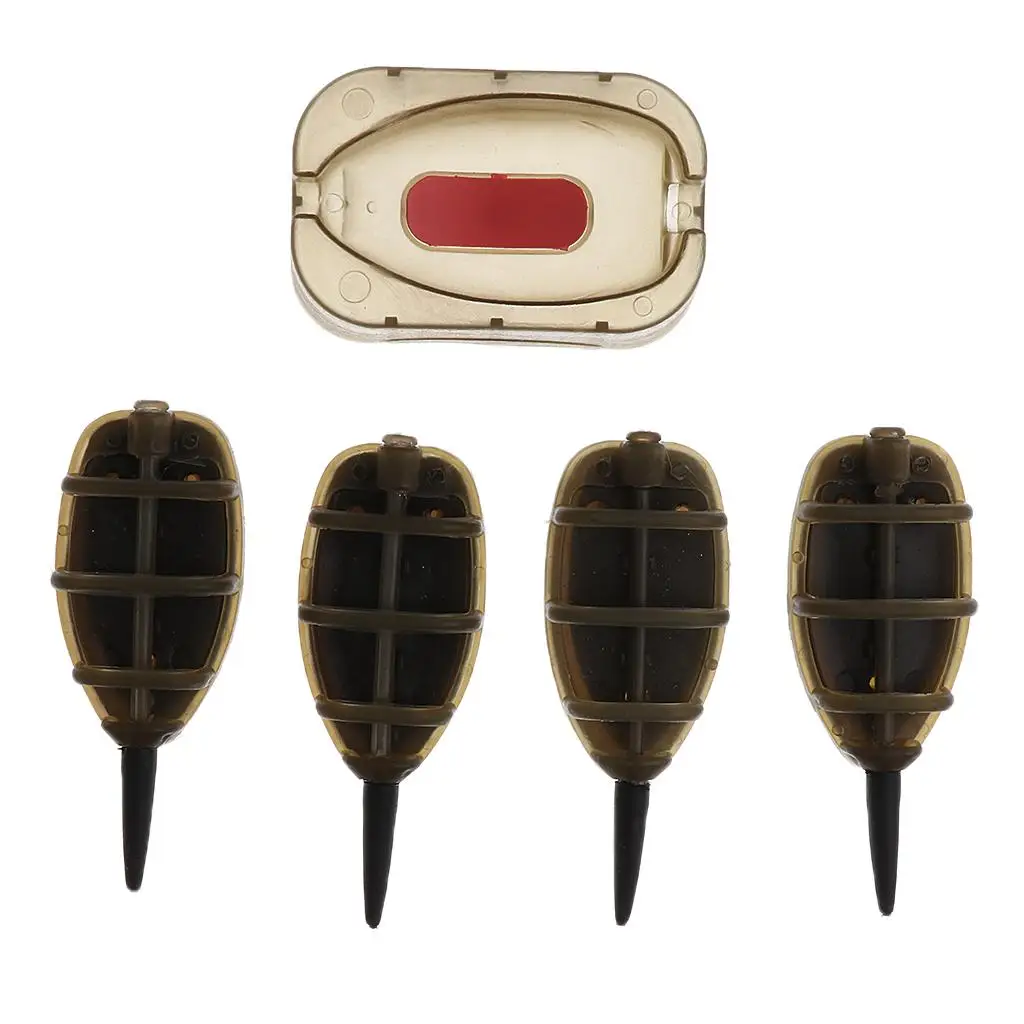 4 Pieces In-line Flat Method Feeder and 1 Mould 20g 25g 30g 35g Carp Fishing Accessories