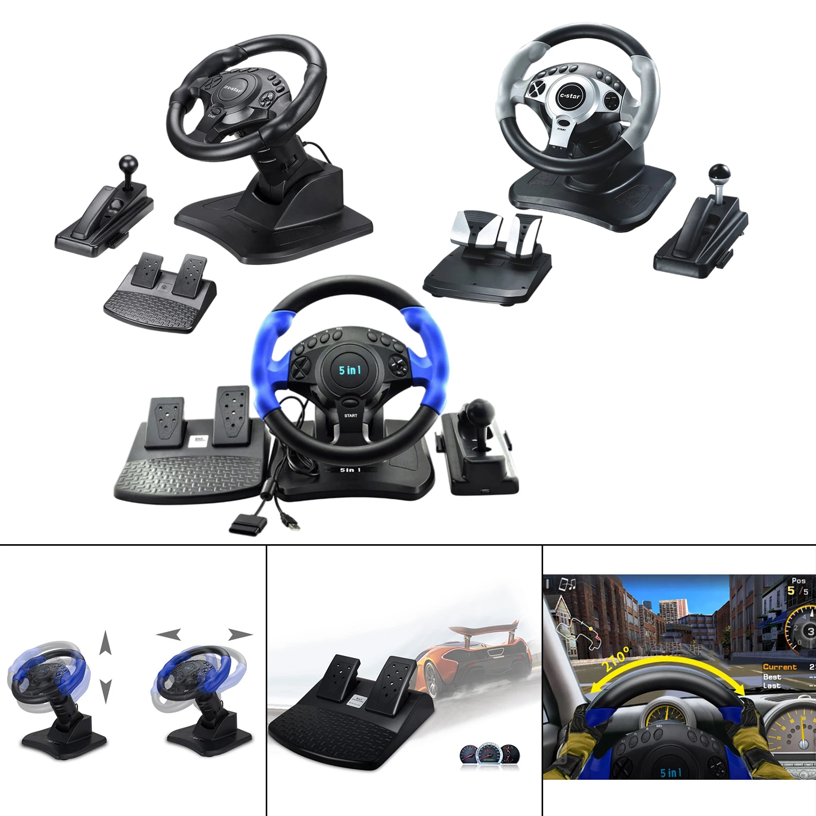 PC Racing Gaming Wheel Pedal Car Sim Race Steering Wheel for PS3 for PS4 for SWITCH PC/Android 270 Degree Video Games Gamepad
