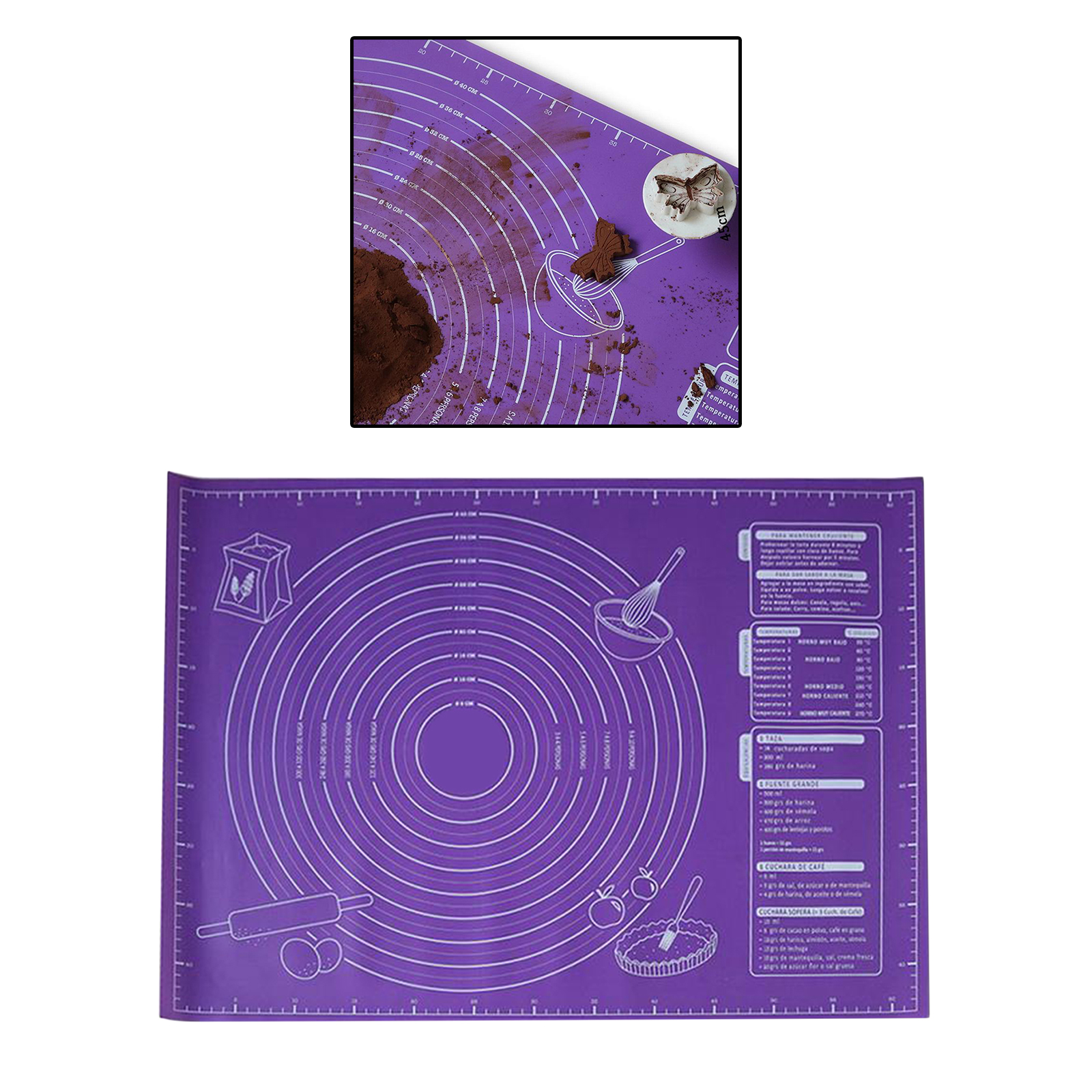 Silicone Pastry Baking Mat with Measurements Fondant Sheet Non-Slip Mat Sticks to Countertop for Rolling Dough Pie Baking Mat