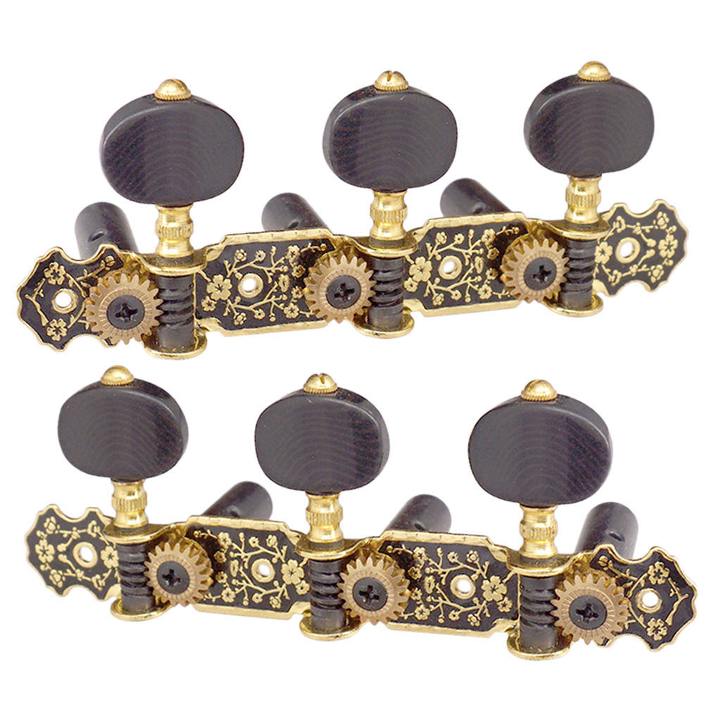 2pcs Gold&Black Plate Classical Guitar Strings Tuning Pegs Keys Tuners Musical Parts