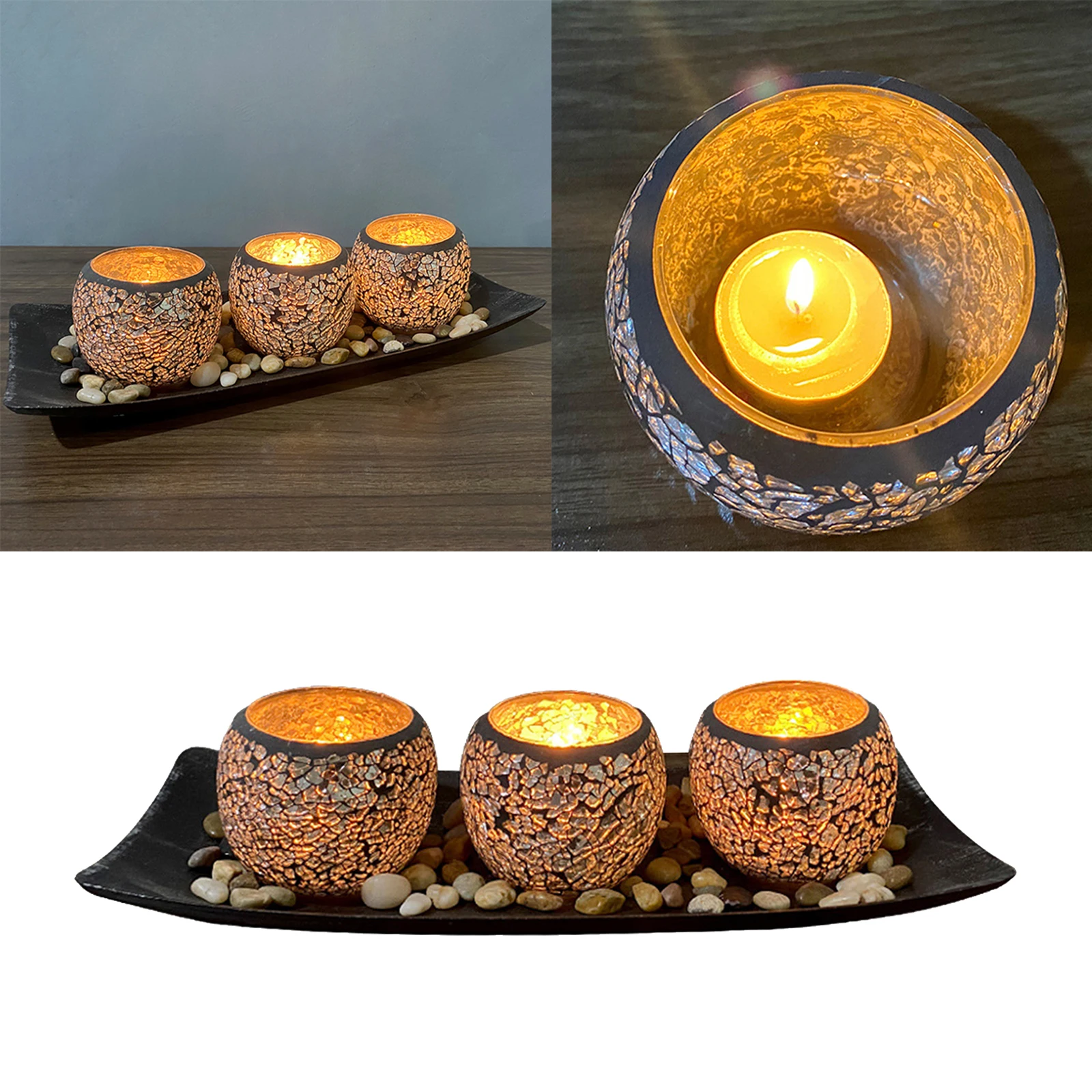 Set of 3 Candle Holder Tray Centerpiece Wedding Party Bathroom Dinner Decor