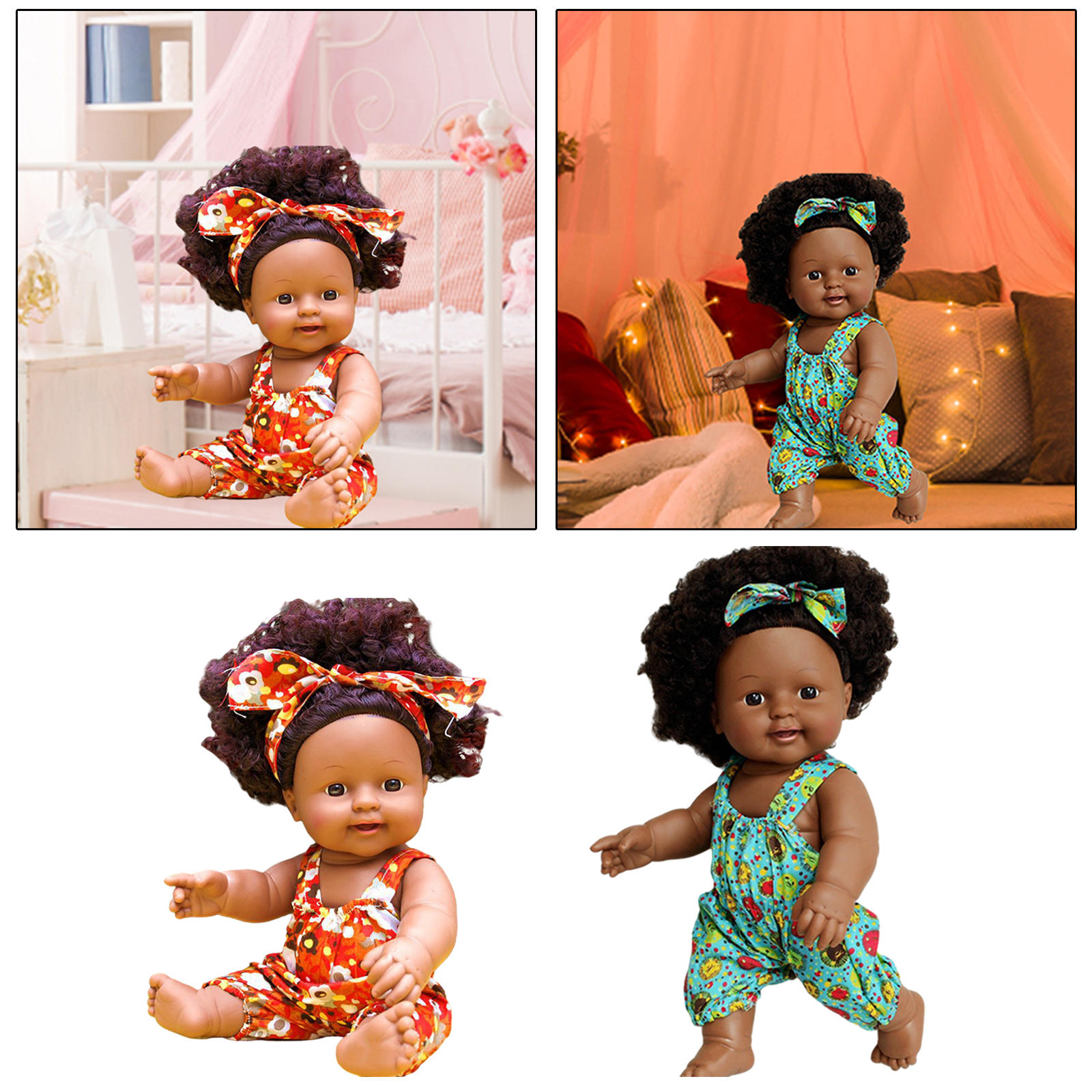 30cm Baby Doll with Speak Function Curly African DIY with Outfits Dolls Toys Play Washable Black Girl Doll for Children Kids