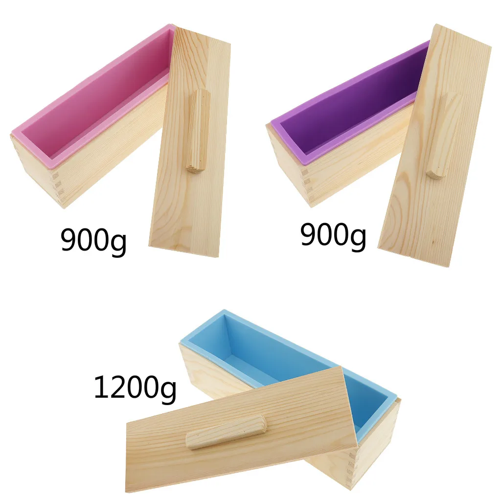 Flexible rectangular soap silicone loaf mold wooden box for 900g / 1200g