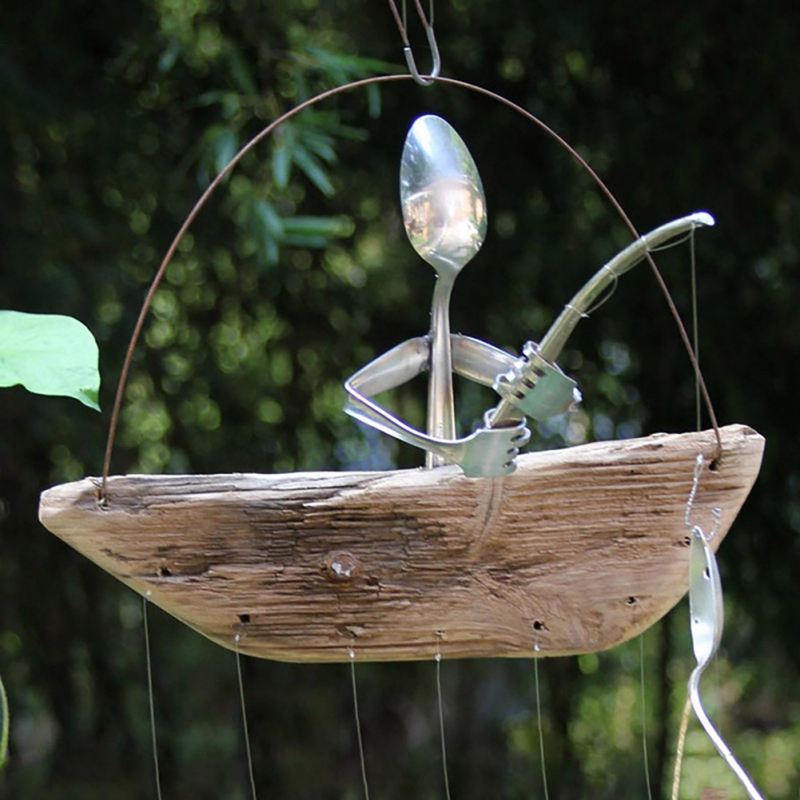 (🔥Hot Sale – 48% Off)fishing Man Spoon Fish Sculpture Wind Chime