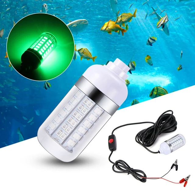 Underwater Fish Light Heavy Duty 12V LED Portable Green Light, Includes 20'  of Marine Grade Wire, Sinker Weight, and Alligator Clips, Salt or Fresh