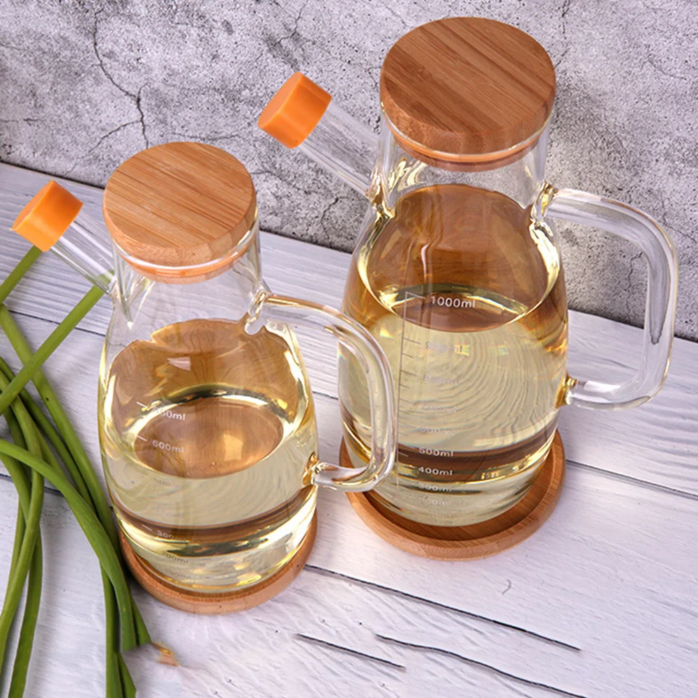 1,000 ml Crewell Cruet Olive Oil Dispenser Glass Bottle Lead Free with Bamboo Lid Vinegar Bottles for Kitchen Cooking Container 