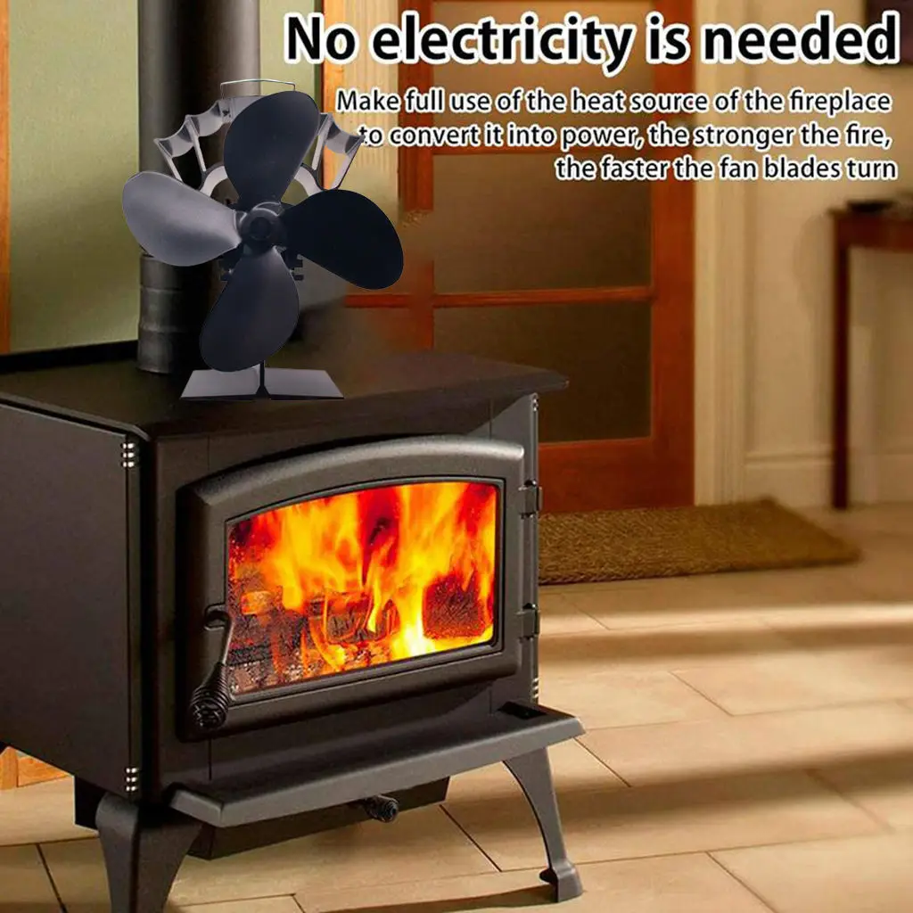 4 Blades Electroless Heat Powered Fireplace Fan Logs Stove Fire Stoves Air Blower Fan Eco Friendly Silent Gifts for Xmas