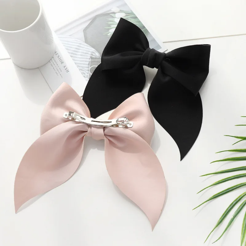 Retro Streamer Hair Bows for Girls  Solid Color Handmade Ponytail Clips Sweet Bowknot Hairpin Snap French Clip Hair Accessories hair band for ladies