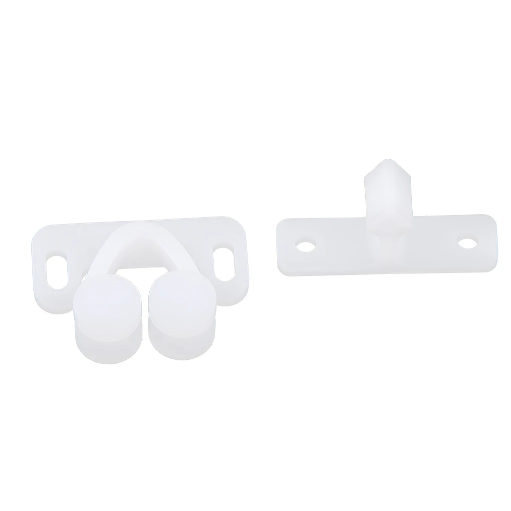 1 Set Boat RV Double Ball Roller Catch Latch for Cabinet Closet Doors White
