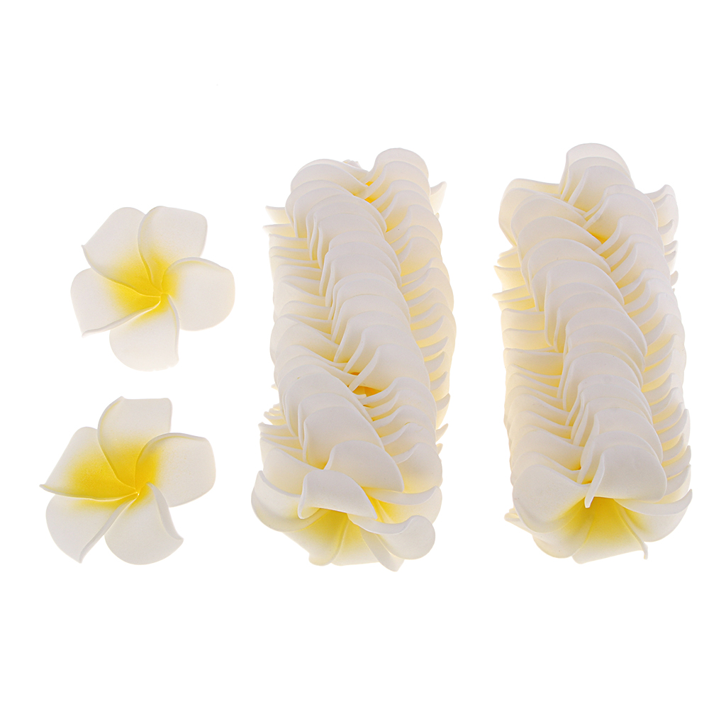 50Pcs Hawaiian Artificial Plumeria Flower Petals for Wedding Party Decor Hair Accessory (White)