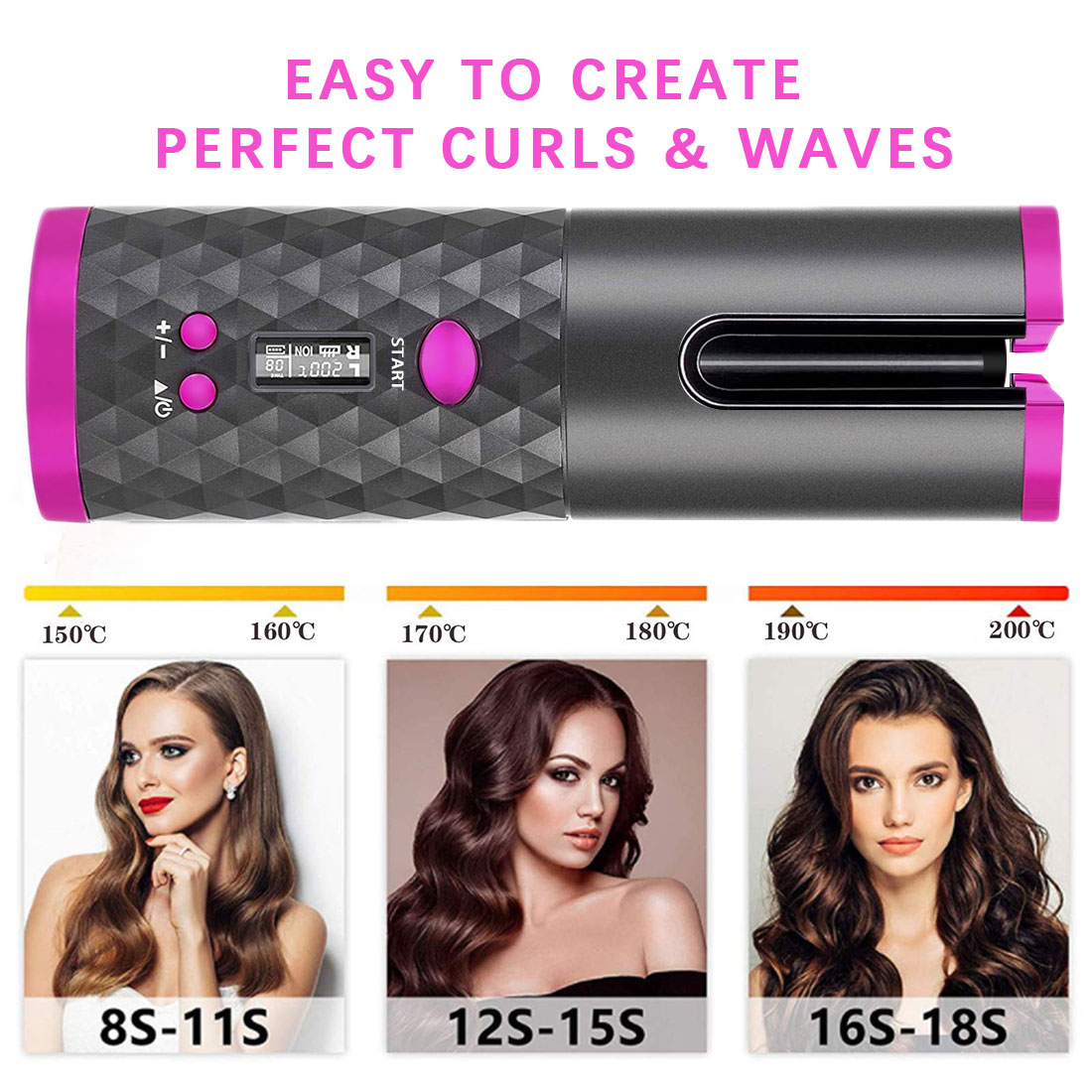 Automático sem Fio Modelador de Cabelo Lcd com 1 Pente + 2pc Cabelo Curling Ferro Portátil Recarregável Onda Styer Display Clipes Usb 6 Cheap Curling Irons