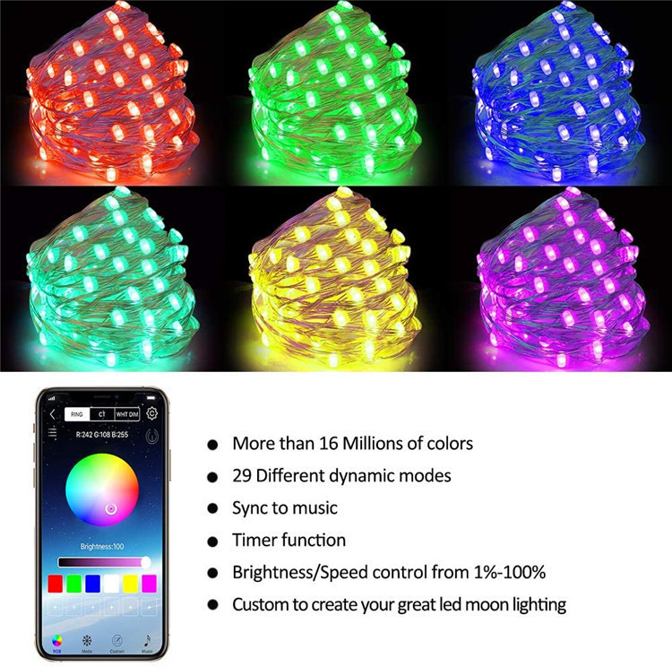 Água de Cobre Luzes de Fadas à Prova Dwaterproof Rgb ao ar Bluetooth String Controle Usb Strip Decoração Natal Livre Led Luz App 9 strip decoração natal rgb ao ar livre luzes de fadas controle app