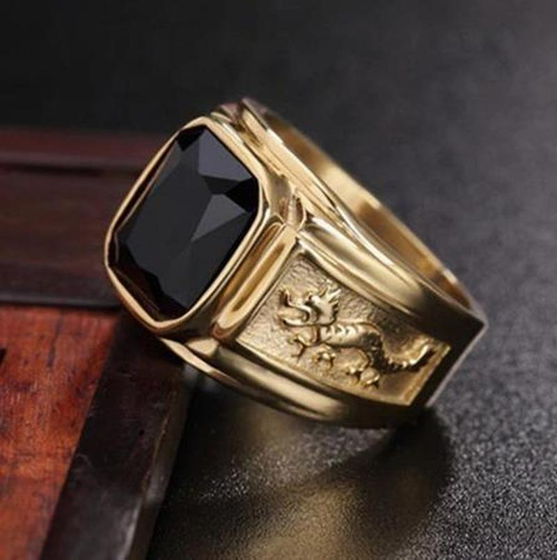 New Golden Dragon Gold Color Man AAA Wedding Ring Big Men 6-13 Retro Jewelry