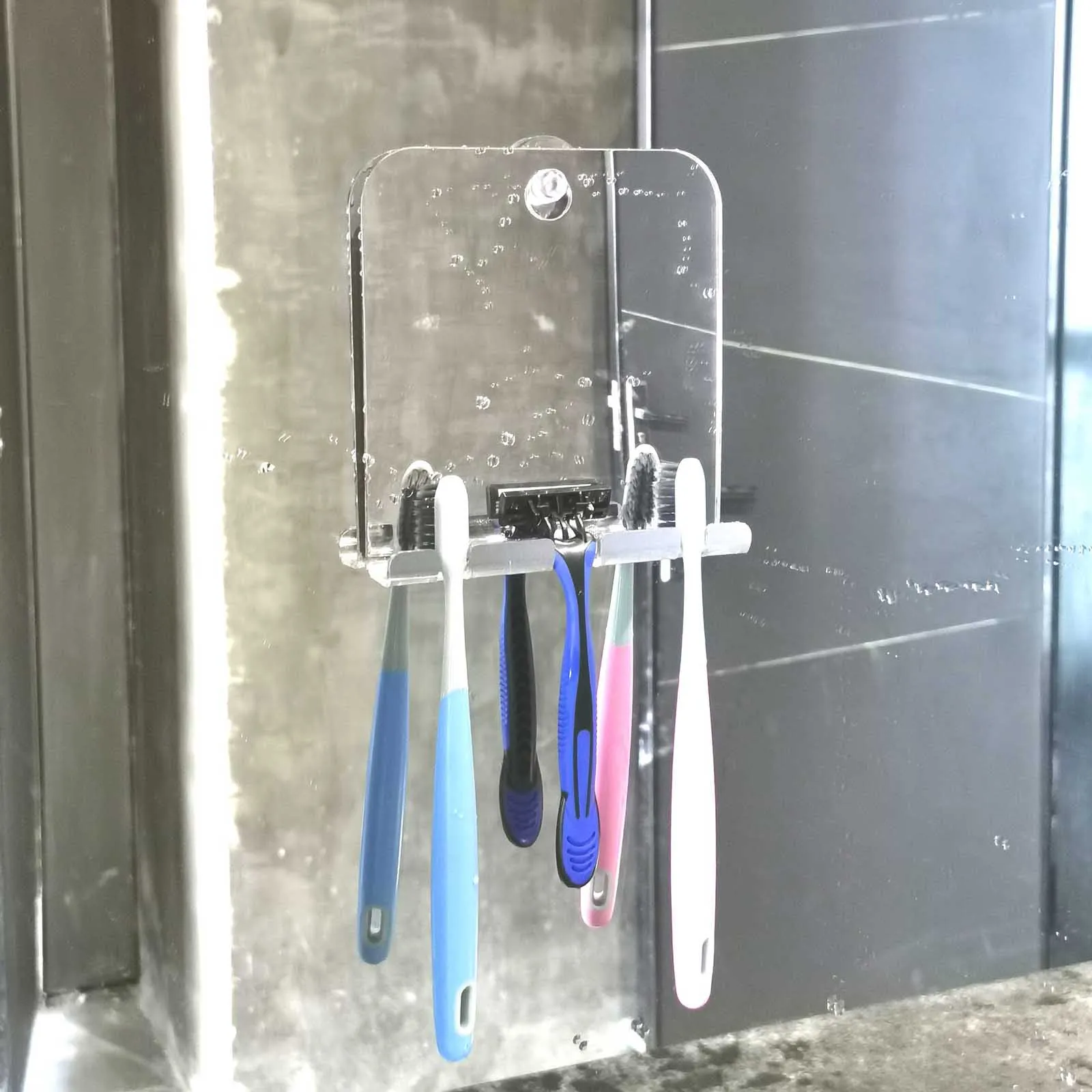 Acrylic Anti Fog Shower Mirror Bathroom Fogless Fog Free Mirror Washroom Travel For Man Shaving Mirror 13.8*13cm