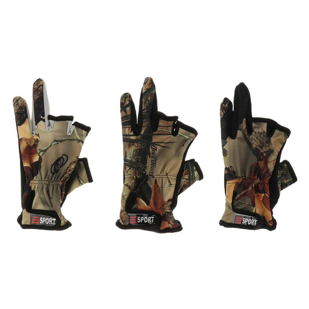 Men Women Non-slip Friction Palm 3 Low Cut Fingers Fishing Gloves Angling Mitts