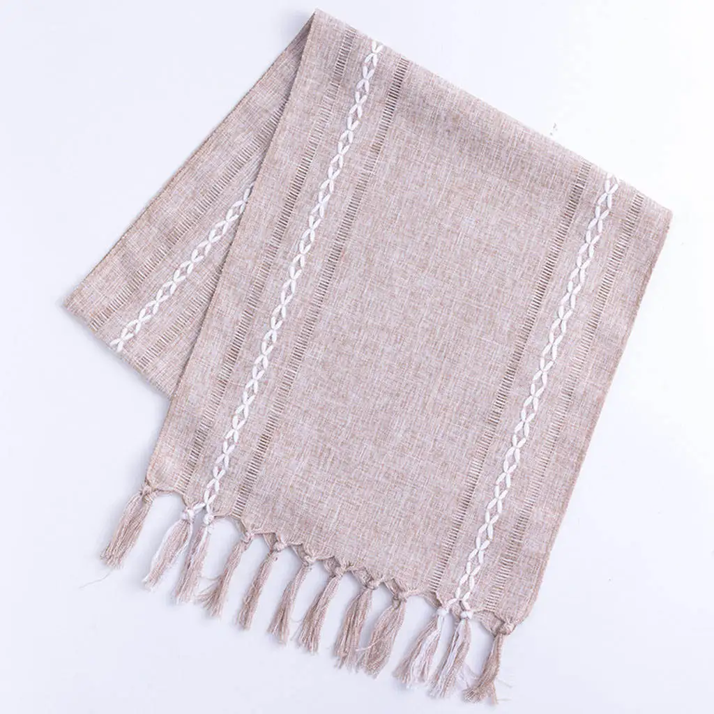 Macrame Woven Cotton Linen Table Runner 13.78 x 70.87 inch for Table Decorations
